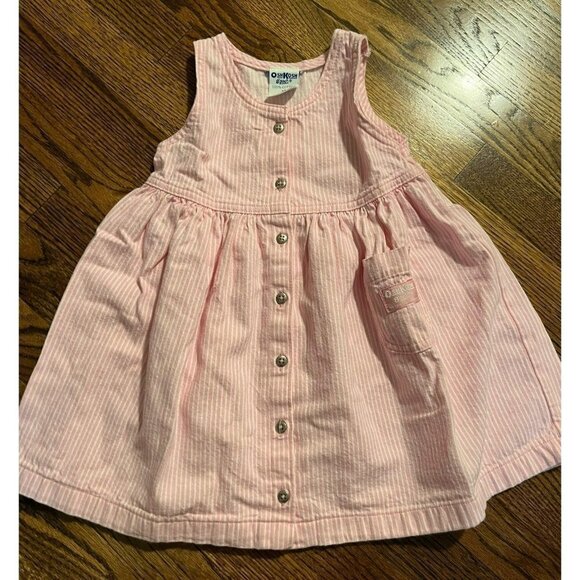 Oshkosh B'Gosh | Pink Pinstripe Button Front Dress Sz 3T Vintage - Picture 1 of 6